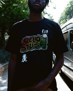 'Carnival Sunset' tee - Black/Red/Yellow/Green