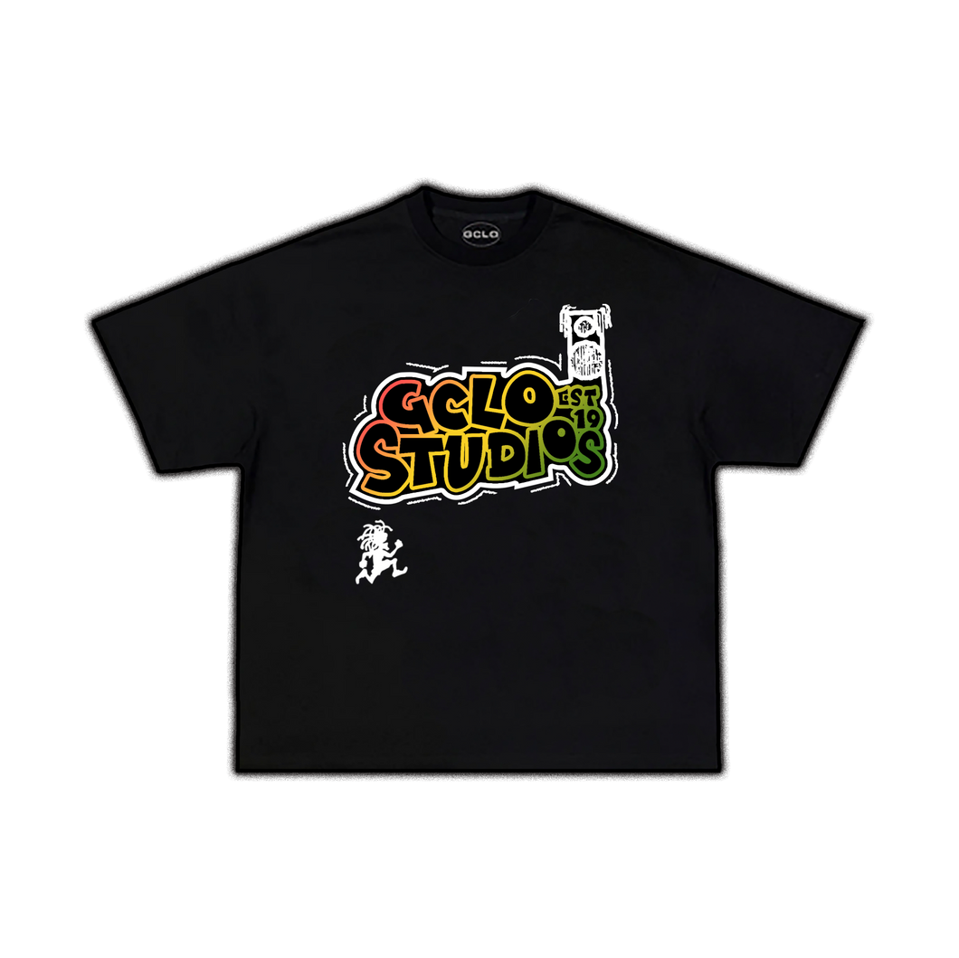 'Carnival Sunset' tee - Black/Red/Yellow/Green