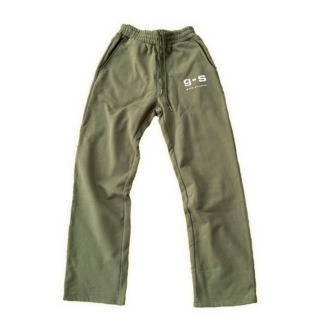 'GS' Sweatpants- Avocado Green/Cream