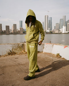 'GS' Sweatpants- Avocado Green/Cream